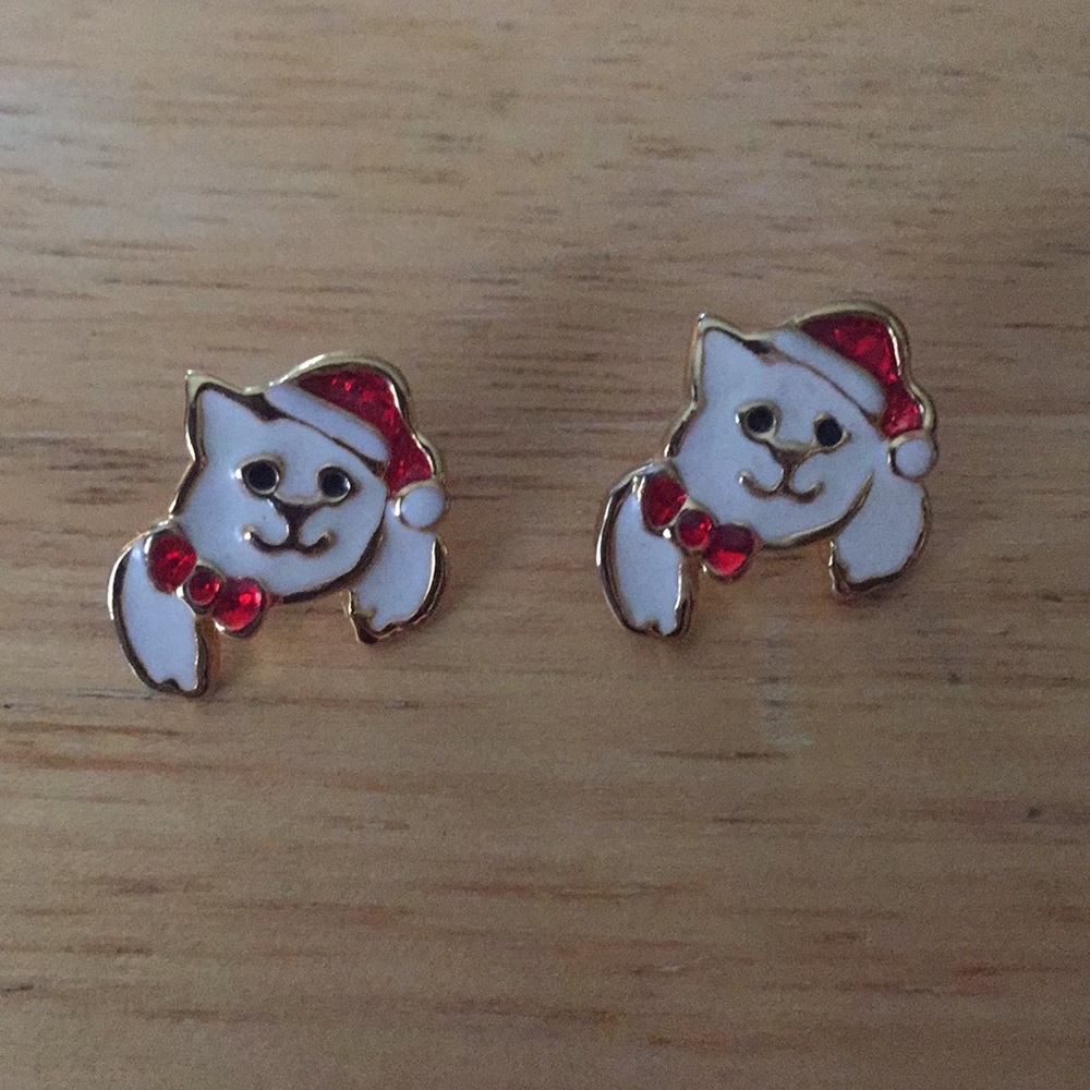 New Kitty Cat Santa Pierced Earrings - Picture 1 of 2